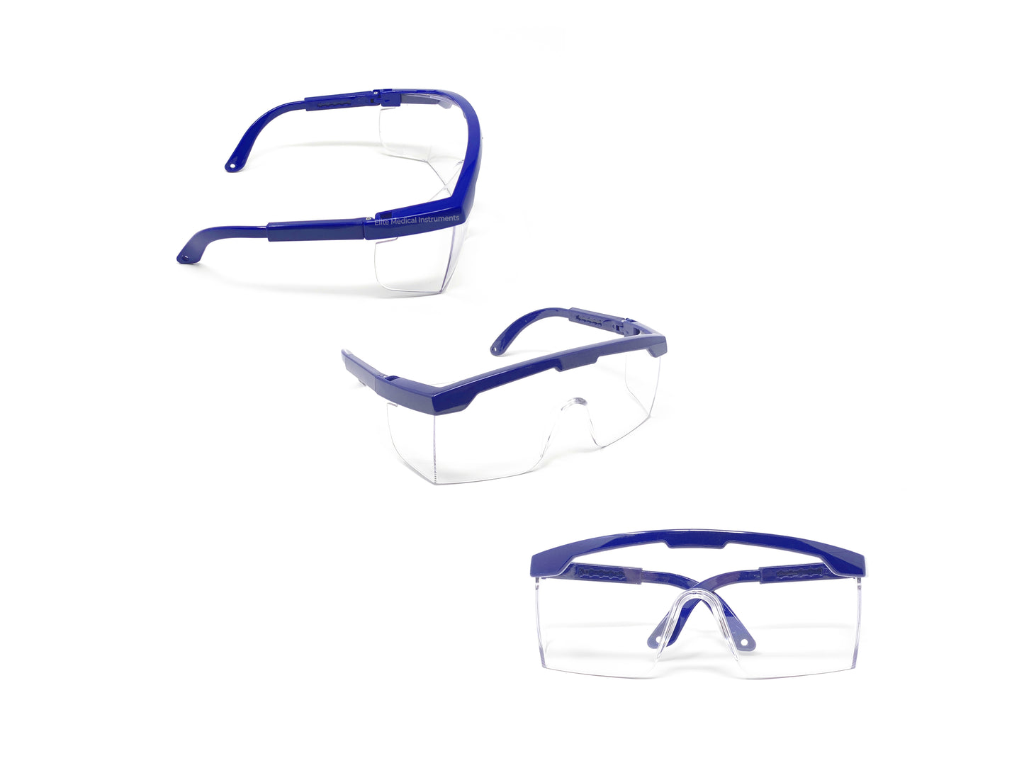 10 Pack - Elite Medical Instruments EMI Adjustable Safety Glasses, Anti-Fog, Anti-Scratch, UV400 Protection, Full Frame with Adjustable Temples - For Nurses, Medical Professionals, & General Use - EEW-411 BLUE