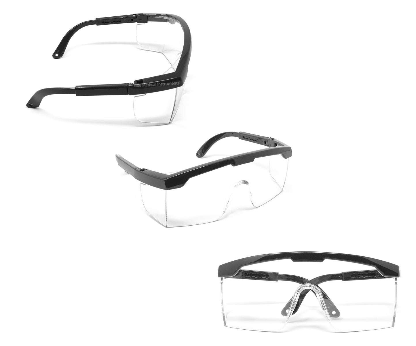 10 Pack - Elite Medical Instruments EMI Adjustable Safety Glasses, Anti-Fog, Anti-Scratch, UV400 Protection, Full Frame with Adjustable Temples - For Nurses, Medical Professionals, & General Use - EEW-411 Black