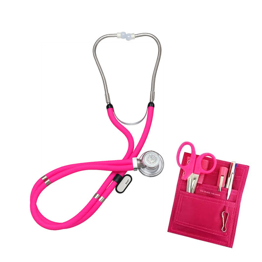 EMI NK-112-5 Piece Set Nurse Starter Kit - PINK Sprague Rappaport Stethoscope Set and Pocket Organizer Nurse (Includes Chart Pen, 5.5 in. Lister Bandage Scissors, Pen Light)
