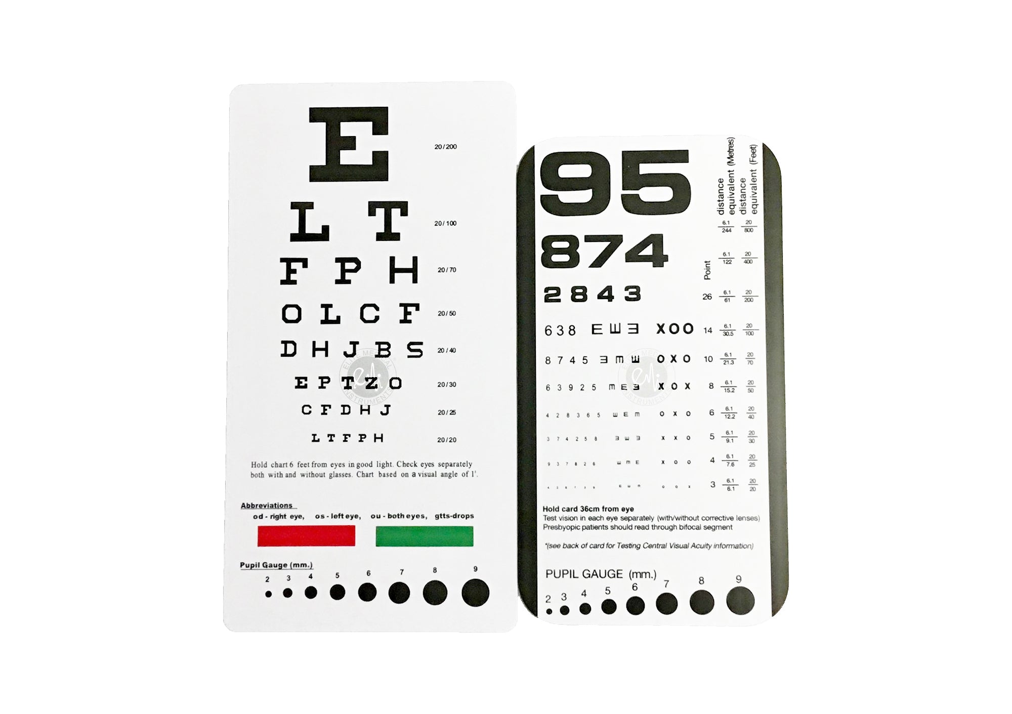 Snellen Pocket Eye Chart – Sehtesttafel Für 6 Fuss (18,5 X 10 Cm), Mit Pupillenskala